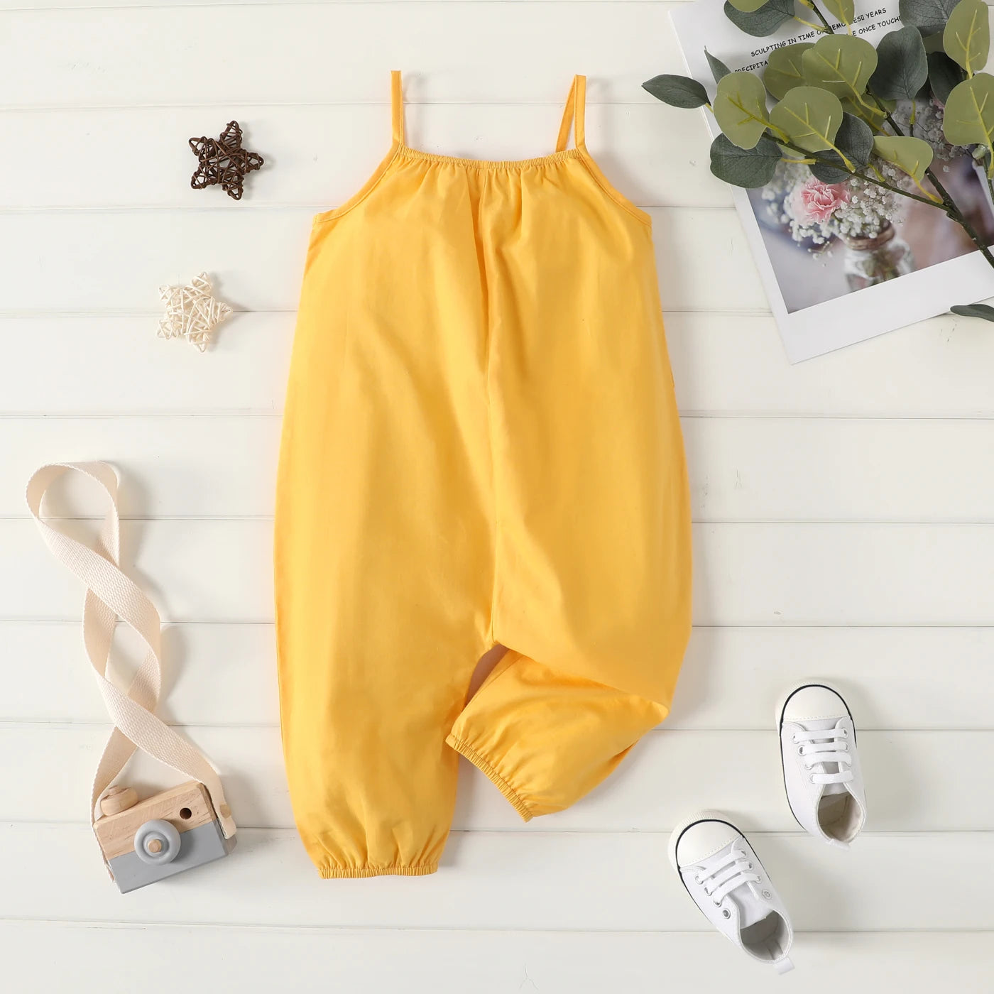 Baby Girl Cotton Sleeveless Harem Overalls — Soft & Breathable