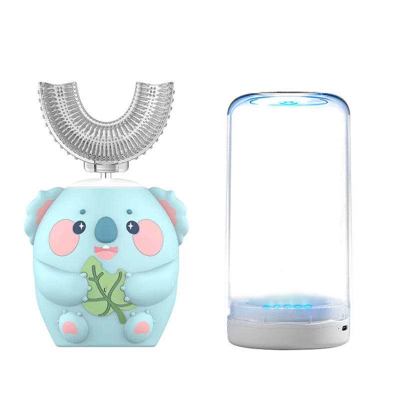 Kids U-Shaped Sonic Electric Toothbrush — 360° Automatic Silicone, USB Rechargeable, Blue Light