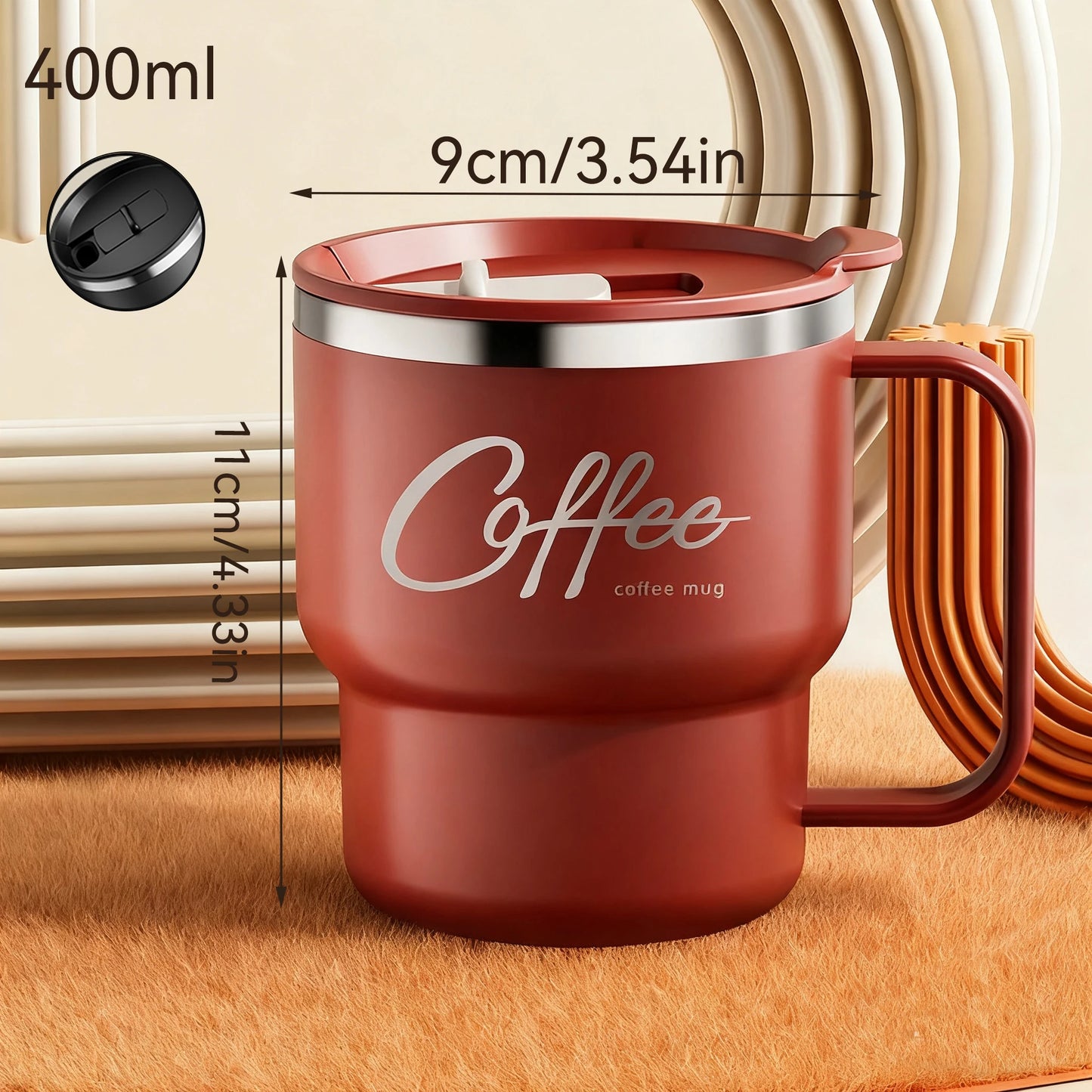 Double Wall Insulated Coffee Mug — 304 Stainless Steel with Handle