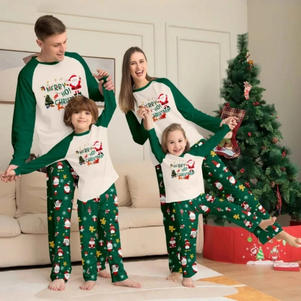 Christmas Family Matching Pajamas, Green Pattern Set for Mom, Dad & Kids