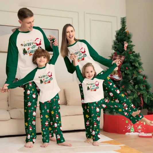 Christmas Family Matching Pajamas, Green Pattern Set for Mom, Dad & Kids