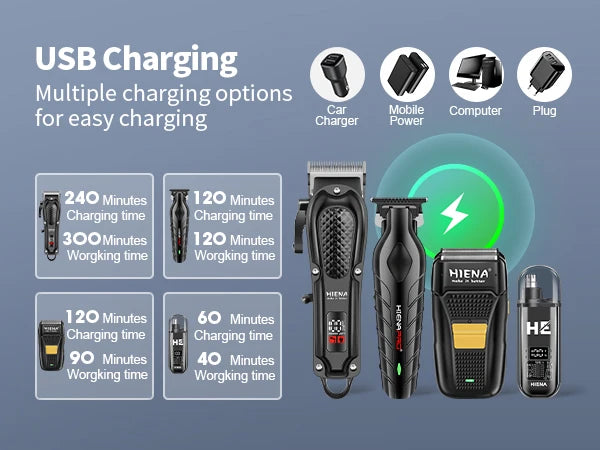 HIENA Electric Hair Trimmer & Grooming Kit — Rechargeable Multi-Purpose Clipper