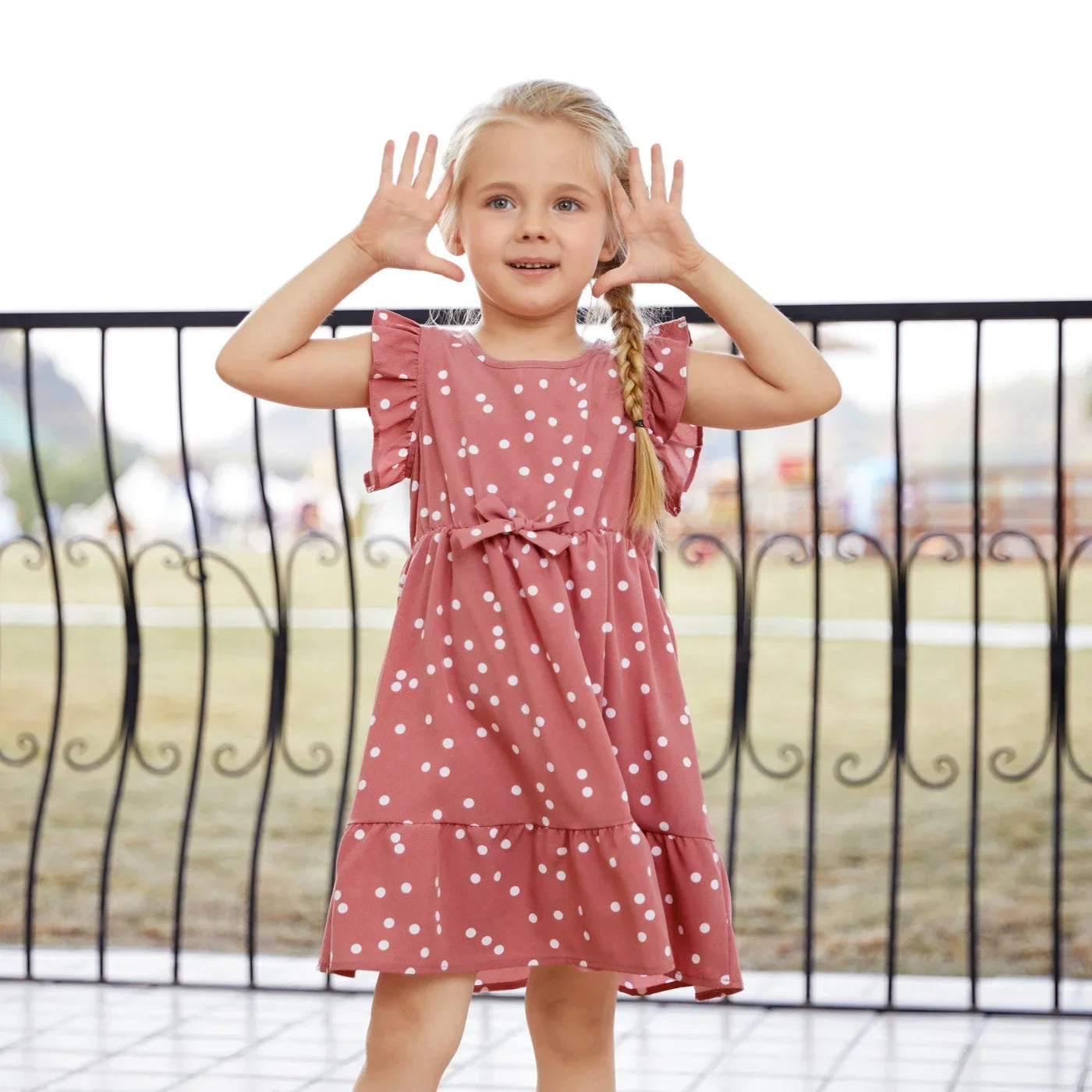 Family Matching Polka Dot Flutter-Sleeve Wrap Dress — Mom & Daughter
