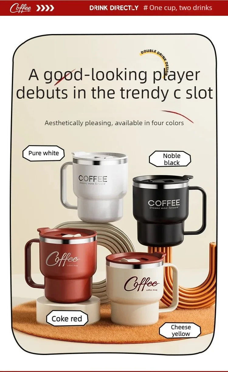 Double Wall Insulated Coffee Mug — 304 Stainless Steel with Handle