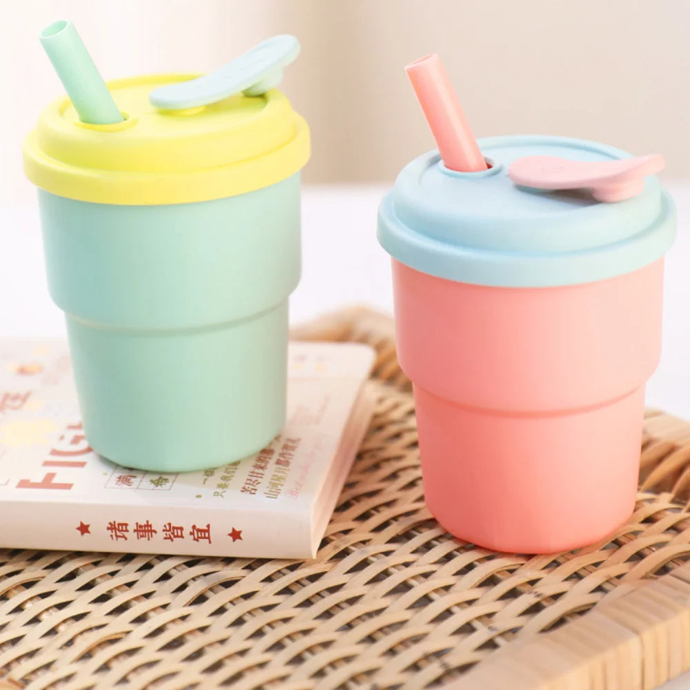 Kids Silicone Water Cup — 380ml Leakproof Bottle with Straw