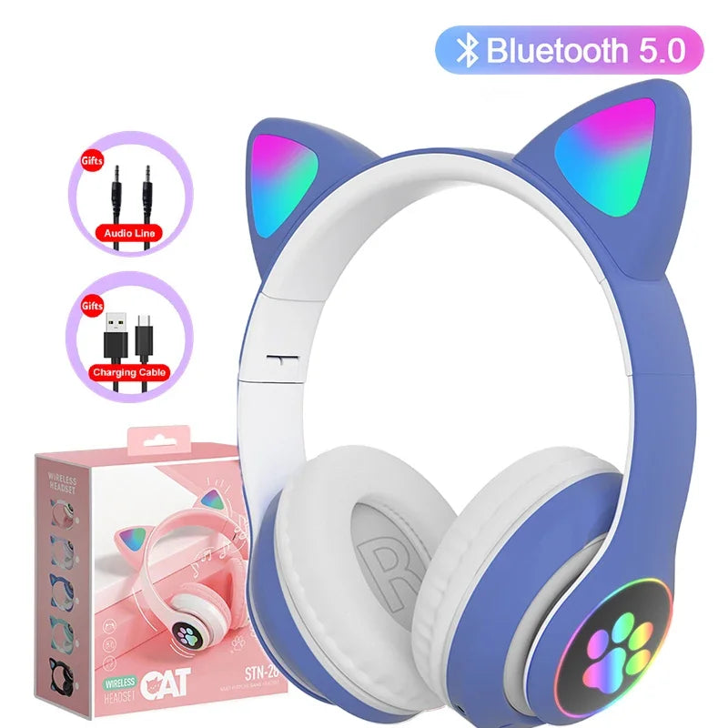 Cat Ears Bluetooth Headphones for Kids – Wireless LED Flash, Mic & TF Card Support