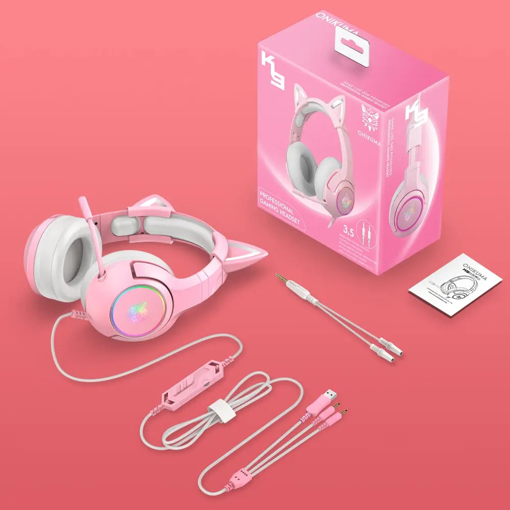 ONIKUMA K9 RGB Gaming Headset with Cat Ears & HD Mic