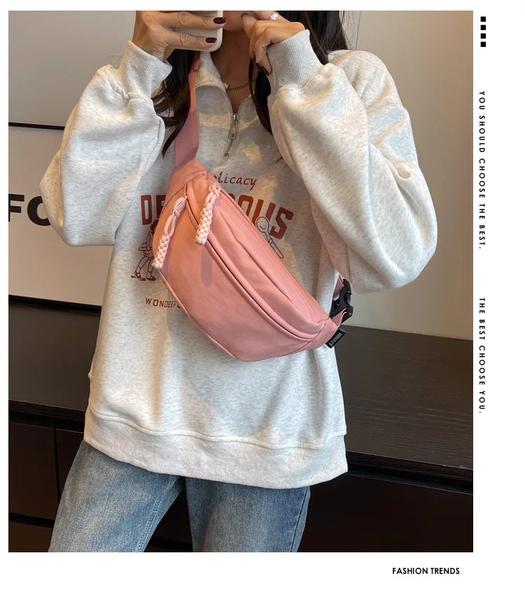 Fashion Nylon Crossbody Bags for Women Chest Bags Sling Waist Pack Canvas Waist Bag Casual Fanny Packs Sport Half Moon Belt Bag