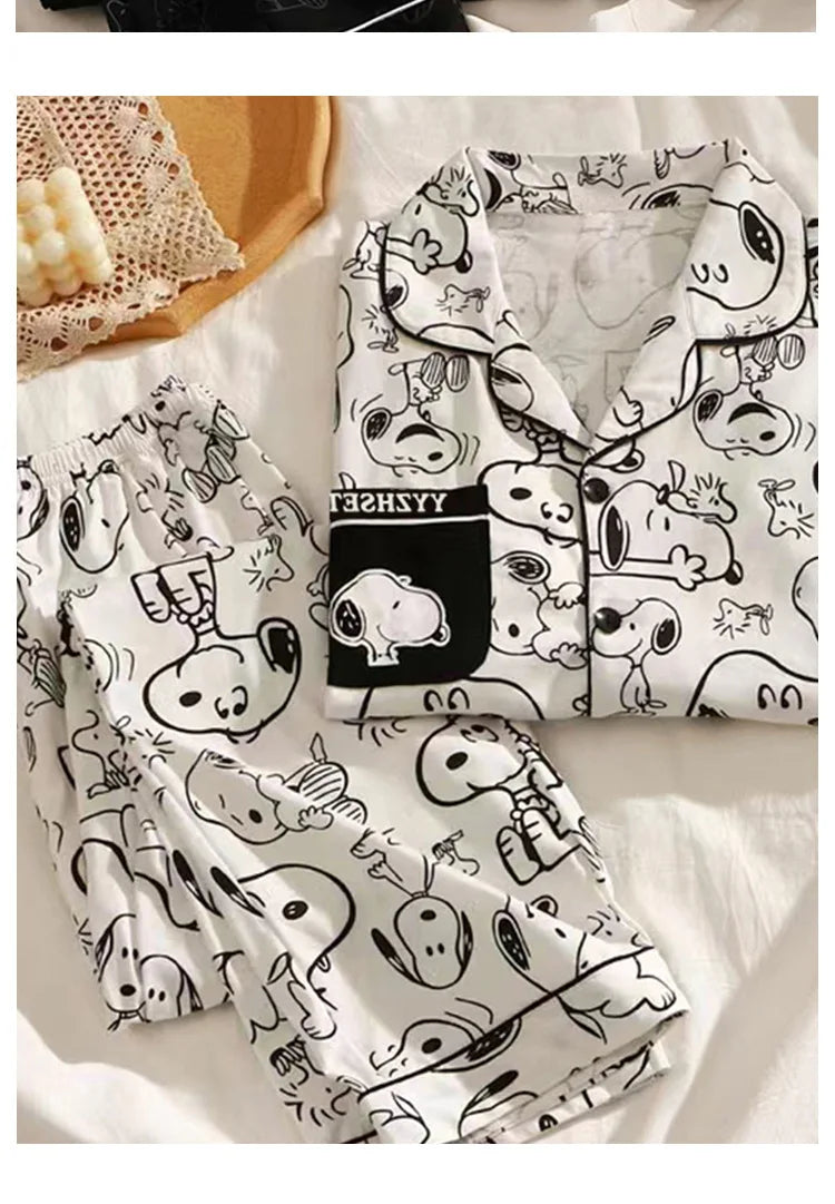 Snoopy Cartoon Pajamas Set — Soft Milk Silk Sleepwear for Men & Women