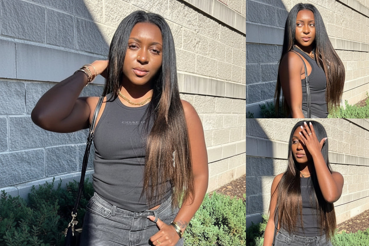 Yaki Straight V Part Wig 100% Human Hair — Minimal Leave Out | 150% Density