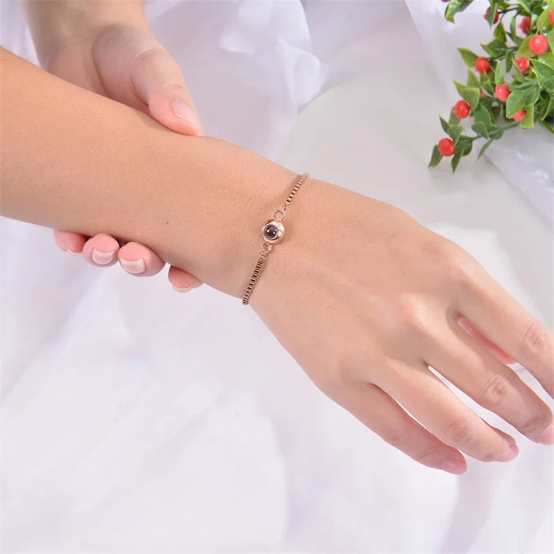 Custom Photo Bracelet Personalized Projection Bracelets with Picture Inside 100 Languages I Love You Stainless Steel Bracelet