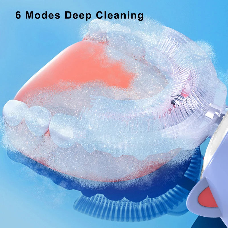 Kids U-Shaped Sonic Electric Toothbrush — 360° Automatic Silicone, USB Rechargeable, Blue Light