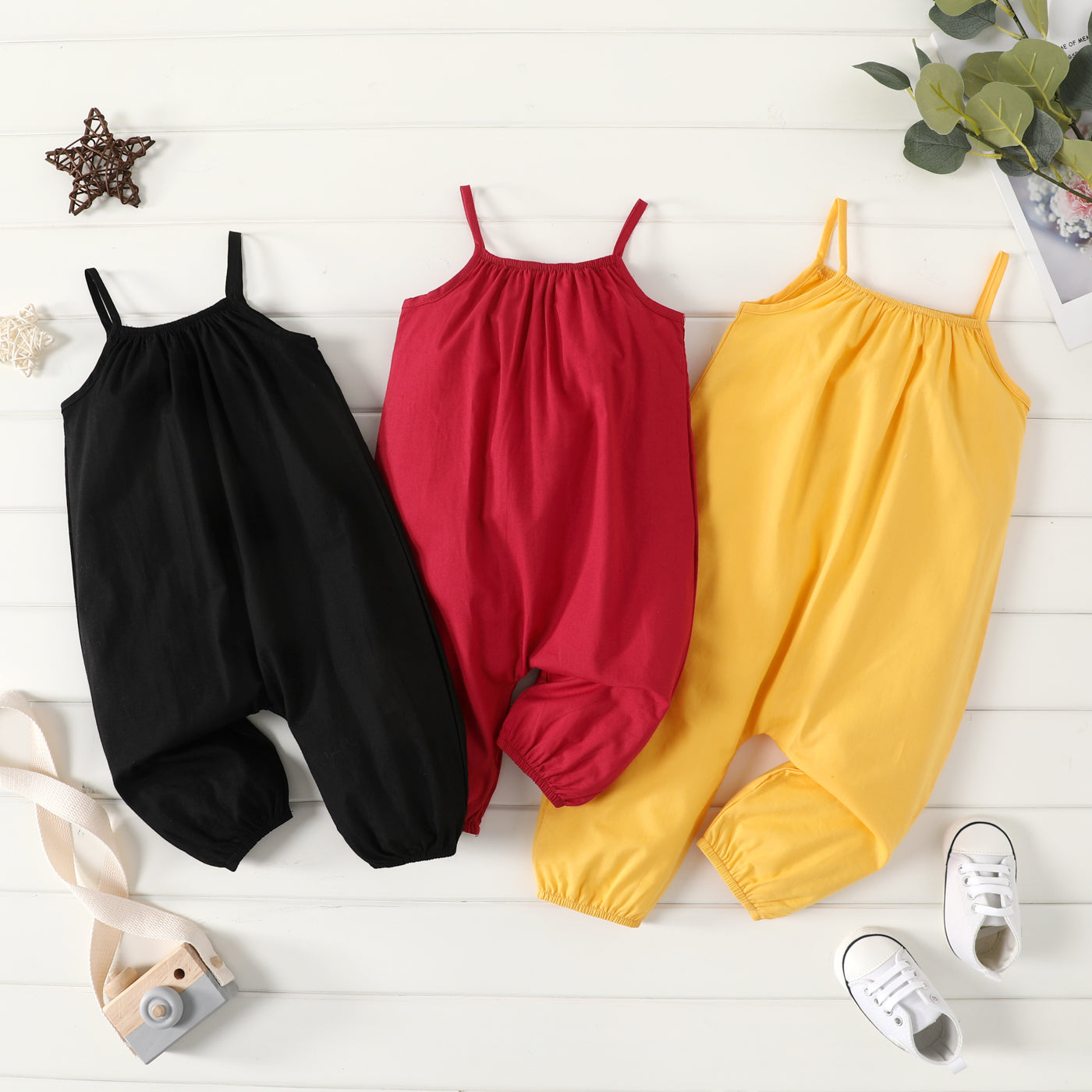Baby Girl Cotton Sleeveless Harem Overalls — Soft & Breathable