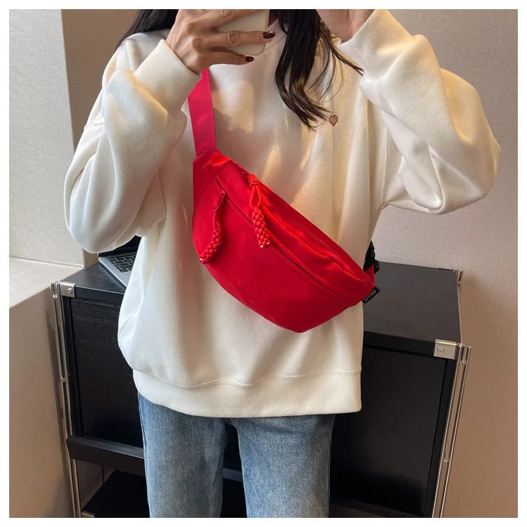 Fashion Nylon Crossbody Bags for Women Chest Bags Sling Waist Pack Canvas Waist Bag Casual Fanny Packs Sport Half Moon Belt Bag