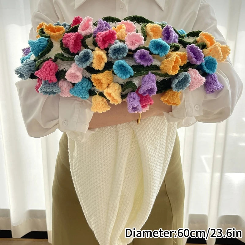 Crochet Flower Bouquet Blanket — Handmade Knit Floral Throw
