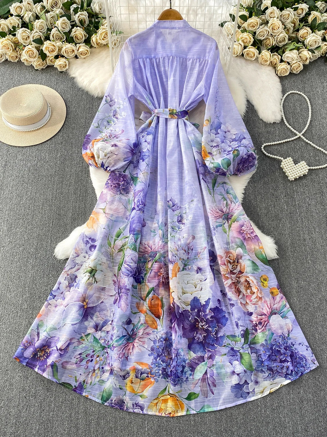 Elegant French Style round Neck Long Sleeve Dress Women's Spring Autumn Heavy Work Floral Embroidery A-Line Skirt Dress