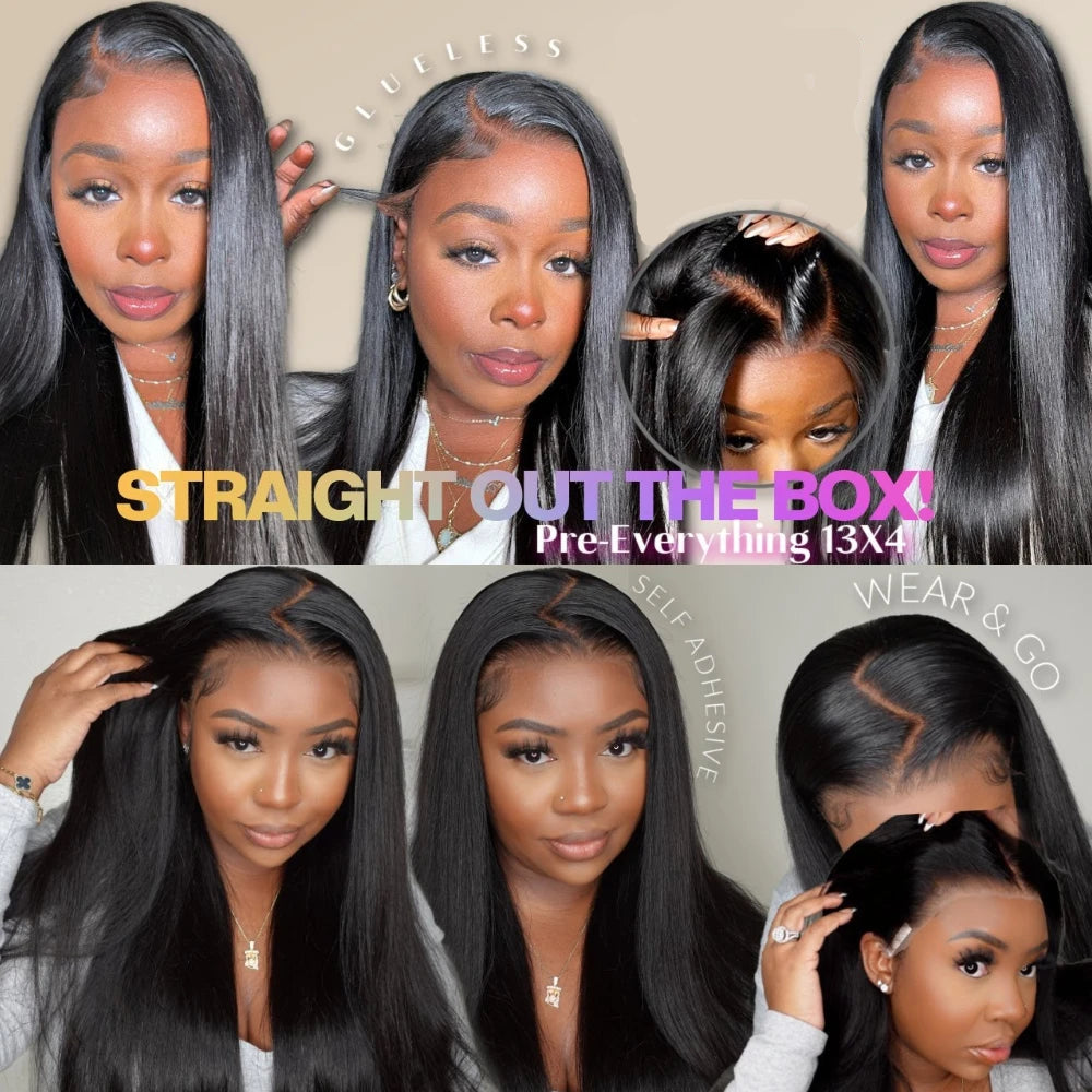 13x4 Pre-Everything Straight Human Hair Wig With Drawstring Glueless Ready To Wear