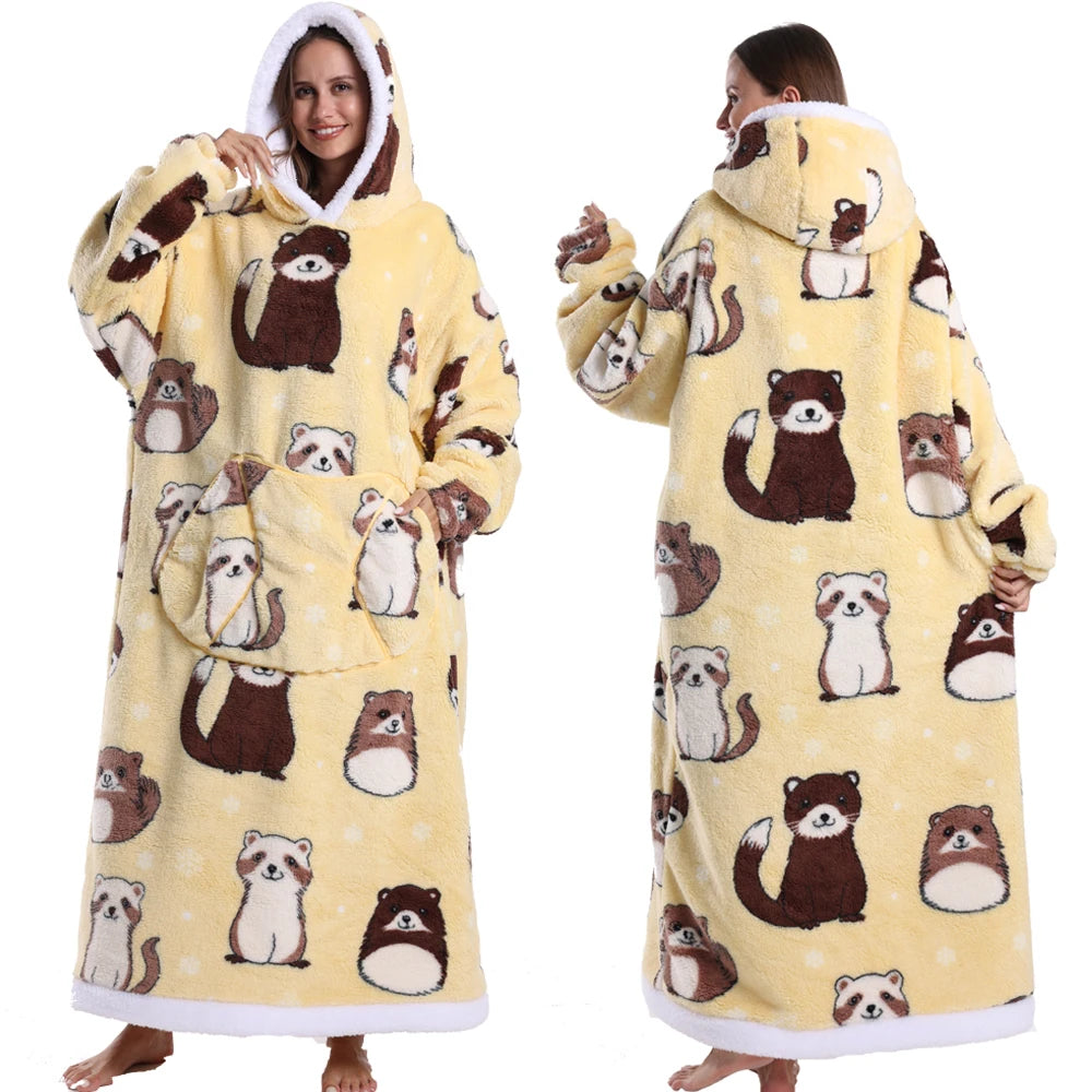 Cartoon Wearable Blanket Hoodie for Adults
