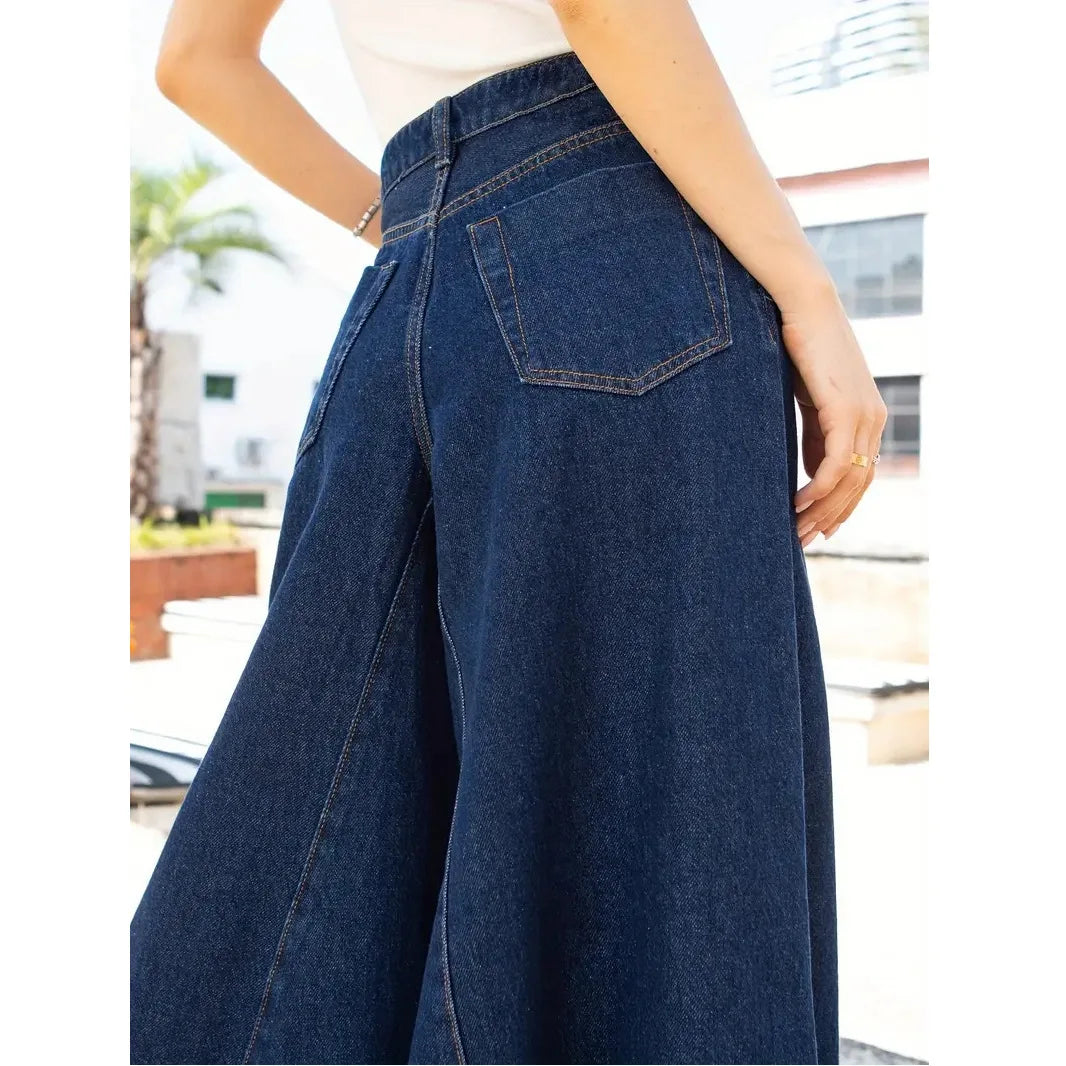 Women's Wide Leg Denim Jeans — Low Waist Washed Street Style