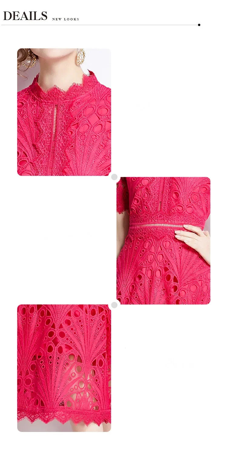 Women's Vintage High-End Lace Hollow-Out Long Dress — Slim Elegant Summer Gown