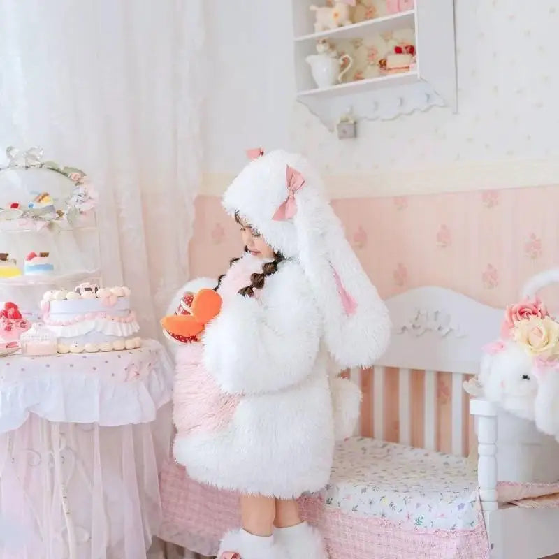 Kawaii Children Plush Rabbit Cosplay Costume Set — Warm Winter Outfit for Girls