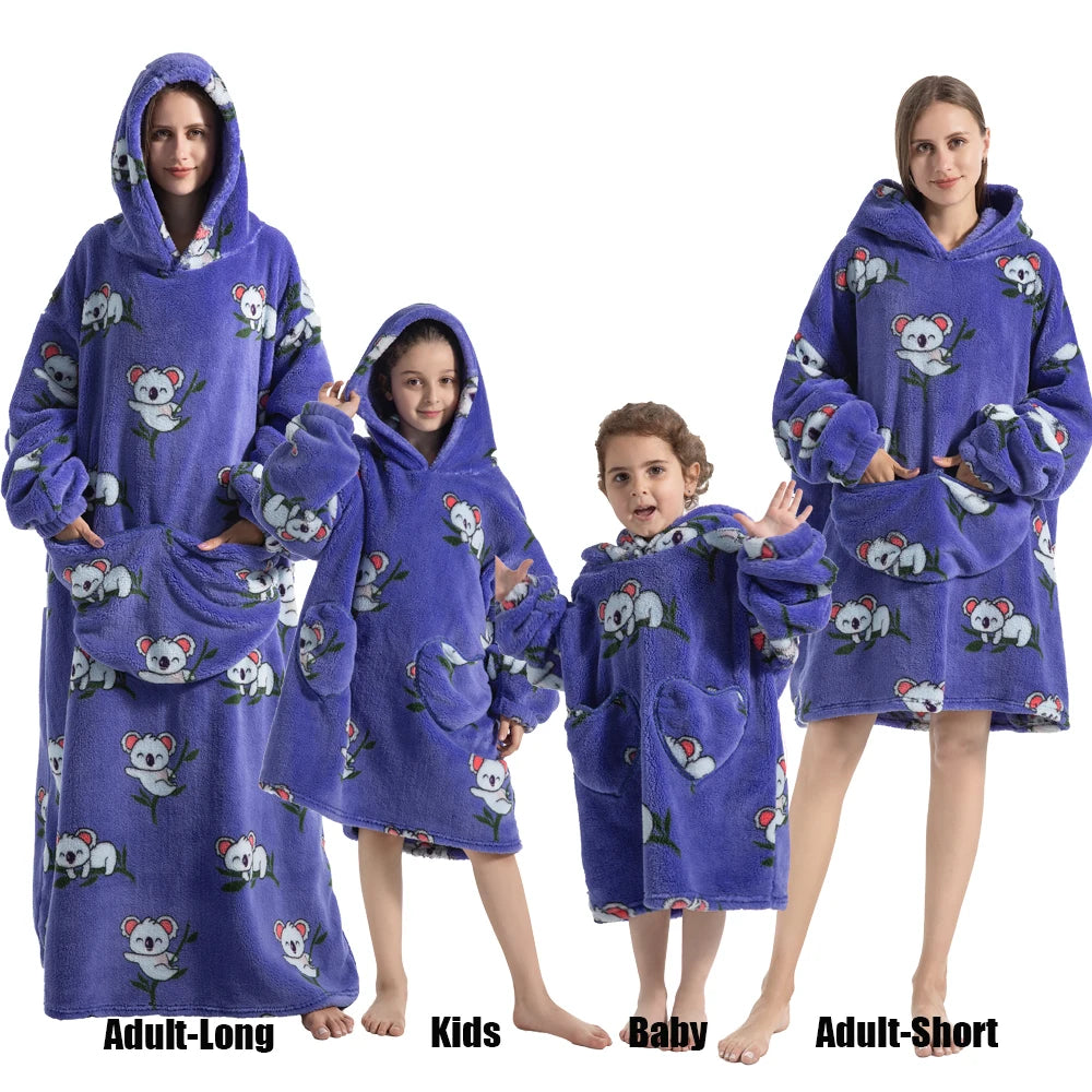 Oversized Cartoon Fleece Hoodie Blanket