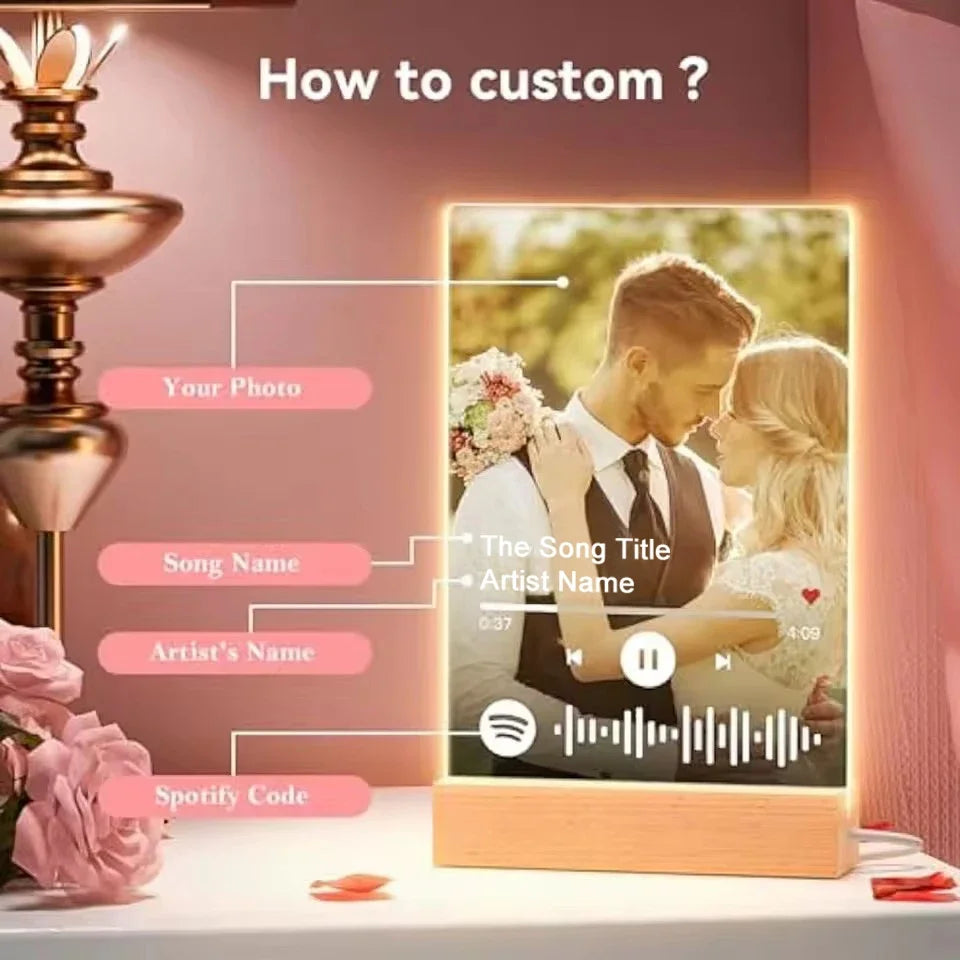 Personalized Spotify Song Plaque | Custom Acrylic Photo Frame with LED Night Light
