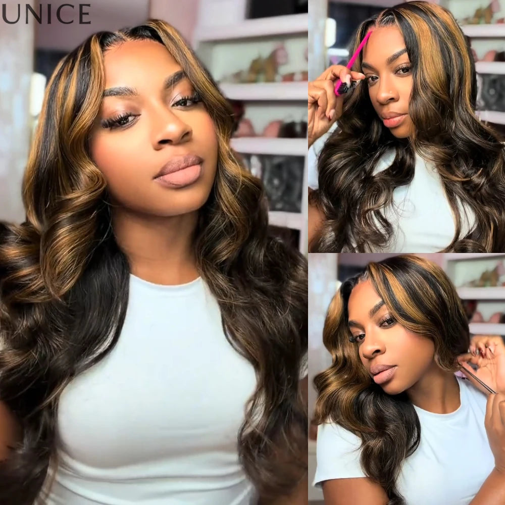 Golden Brown Highlights Body Wave 7x5 Glueless Lace Wig