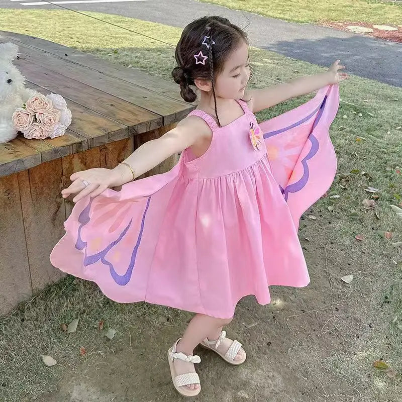 Girls Summer 3D Butterfly Dress — Cute Sleeveless Tank Party Dress for Kids 3-8 Years