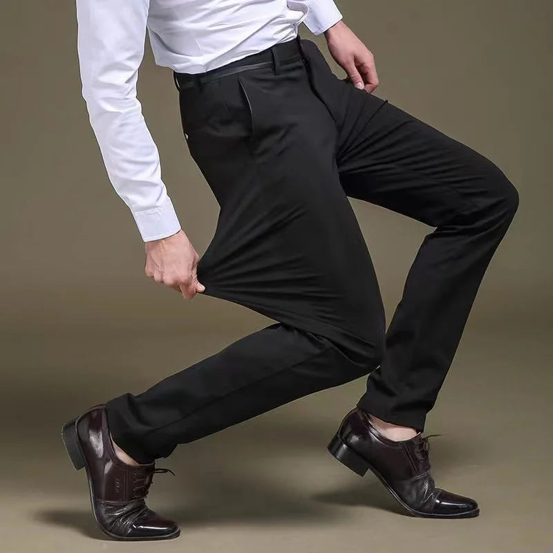 Men's Slim Straight Dress Pants – Elastic Waist Formal Trousers (Size 28–40)