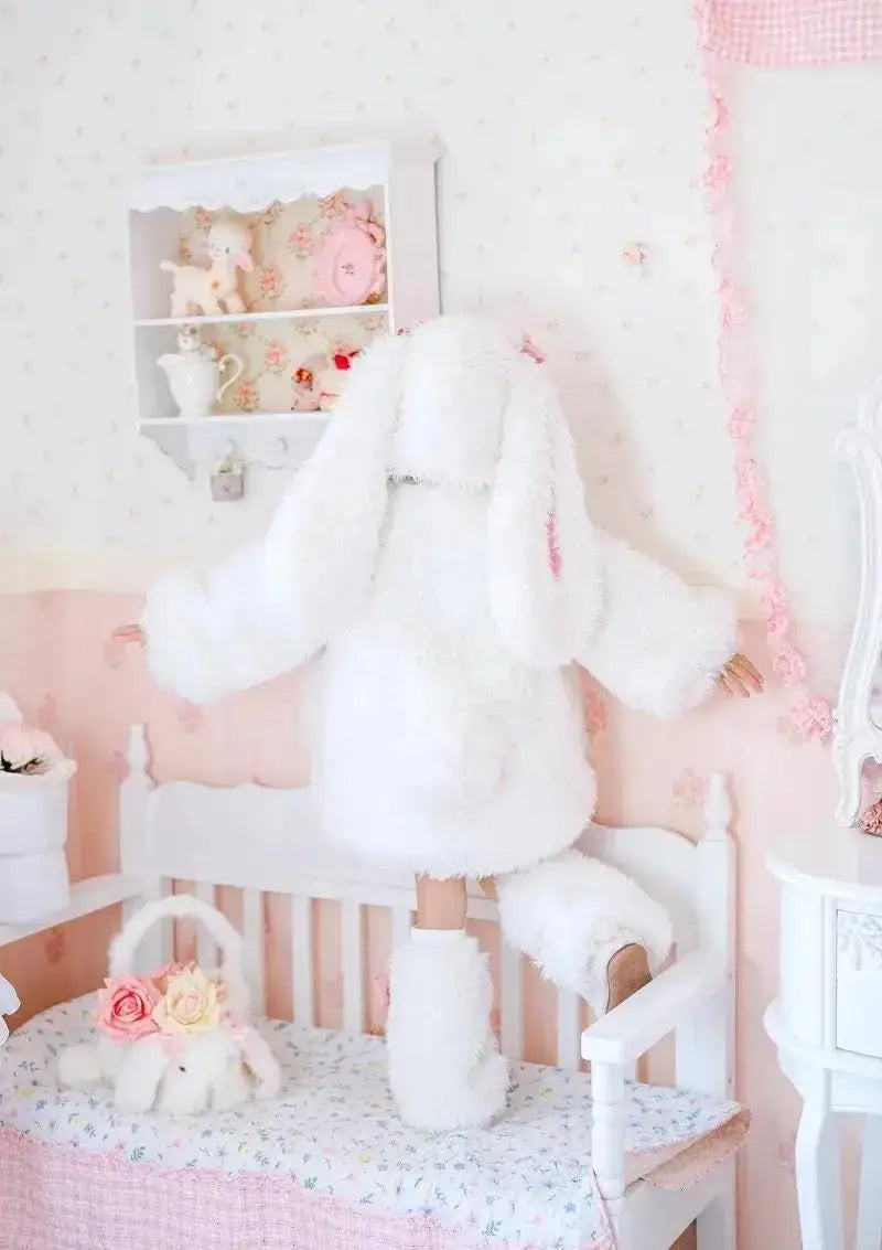 Cartoon Children Plush Rabbit Cosplay Costume Kawaii Kids Winter Warm Sets Top Pants Hat Suit Girl Halloween Party Outfits Gift