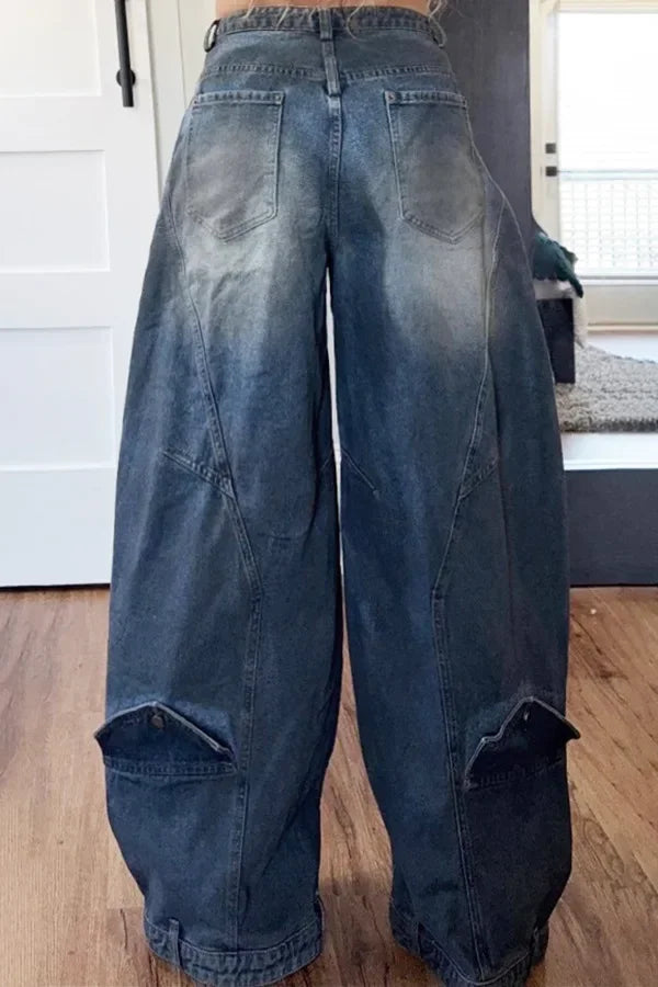 Women's Vintage Wide Leg Denim Jeans — Punk Streetwear Distressed
