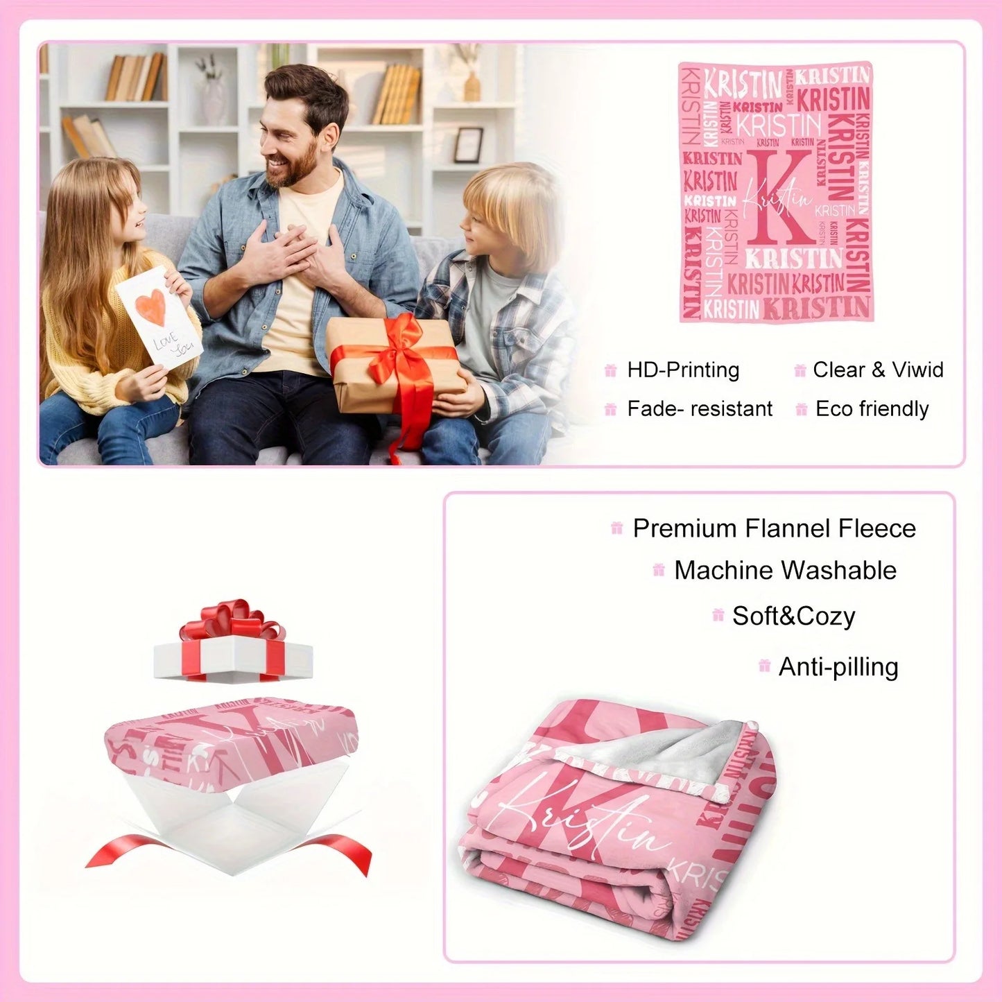 Personalized Name Flannel Blanket For Girls And Boys Customized Soft Baby Blanket For Bed Sofa Picnics Travel Birthday Gift