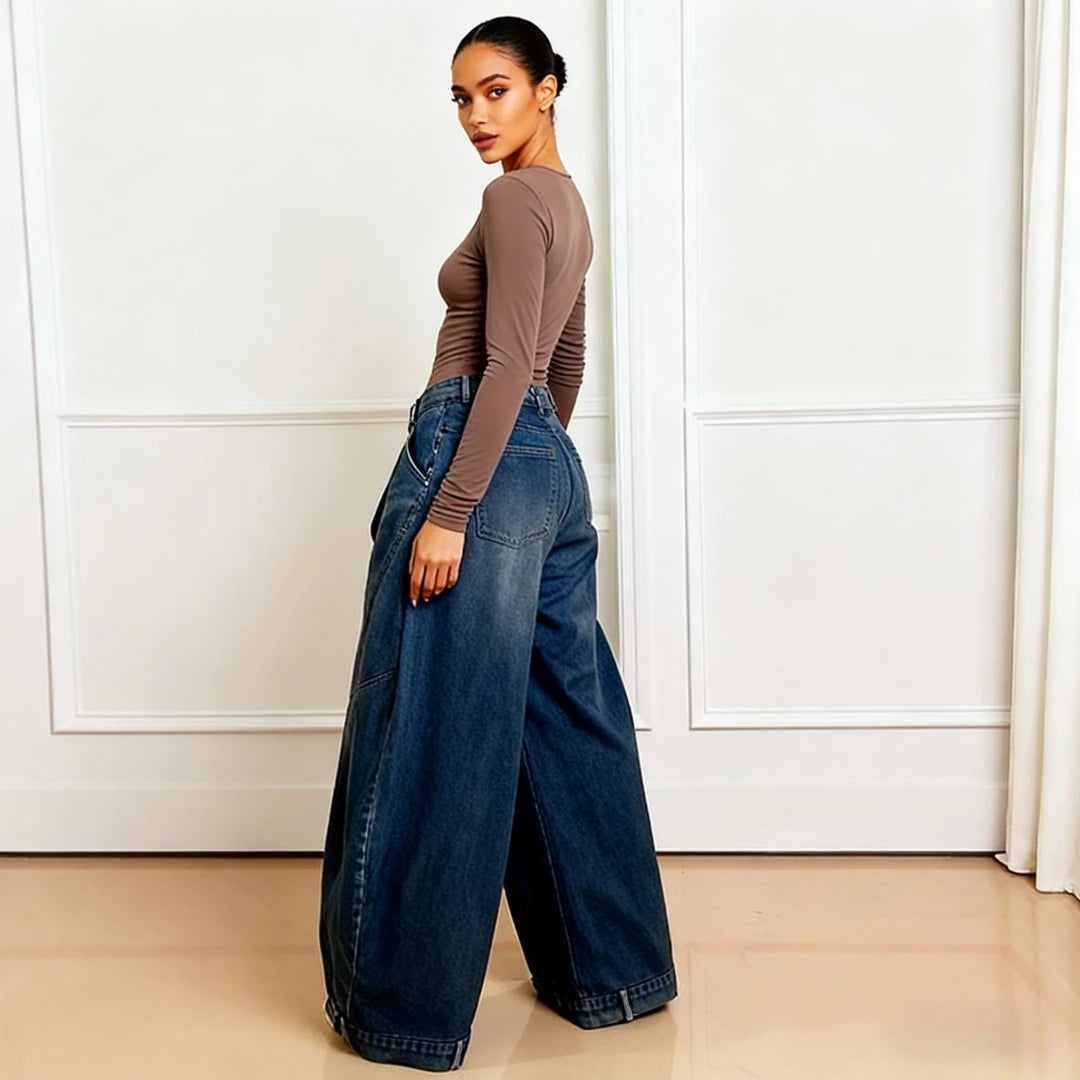 Women's Vintage Wide Leg Denim Jeans — Punk Streetwear Distressed