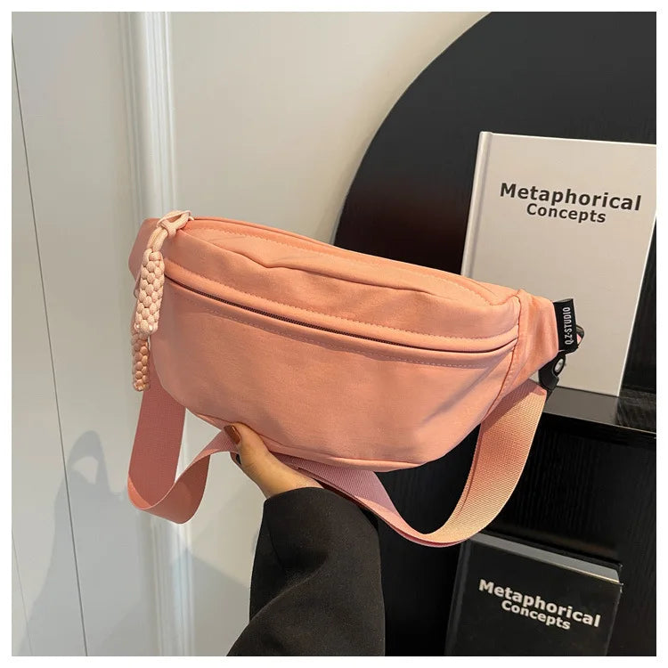 Fashion Nylon Crossbody Bags for Women Chest Bags Sling Waist Pack Canvas Waist Bag Casual Fanny Packs Sport Half Moon Belt Bag