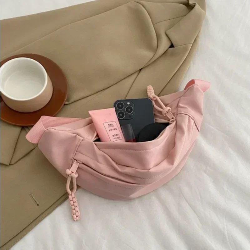 Fashion Nylon Crossbody Bags for Women Chest Bags Sling Waist Pack Canvas Waist Bag Casual Fanny Packs Sport Half Moon Belt Bag
