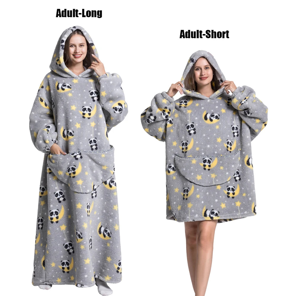 Cartoon Plush Wearable Blanket Hoodie for Adults