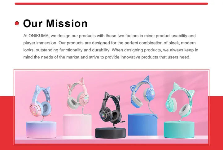 ONIKUMA K9 RGB Gaming Headset with Cat Ears & HD Mic