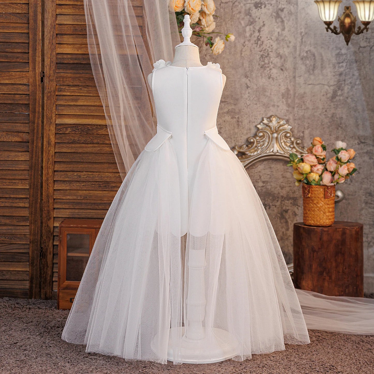 Fashion Baptism Bridesmaid Girls Dress Elegant Flower Birthday Party Princess Prom Dresses Girl Bow Wedding Pageant Evening Gown