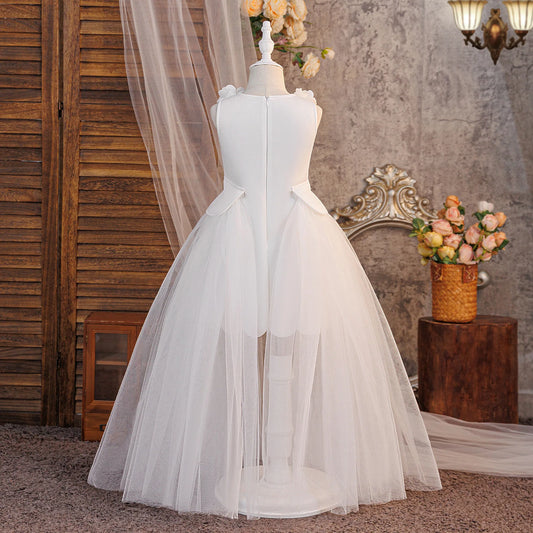 Fashion Baptism Bridesmaid Girls Dress Elegant Flower Birthday Party Princess Prom Dresses Girl Bow Wedding Pageant Evening Gown