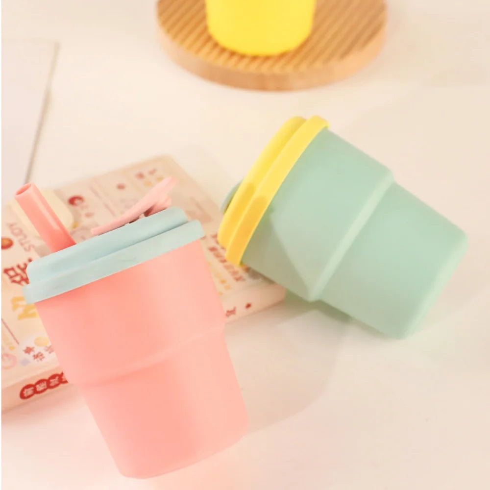 Kids Silicone Water Cup — 380ml Leakproof Bottle with Straw