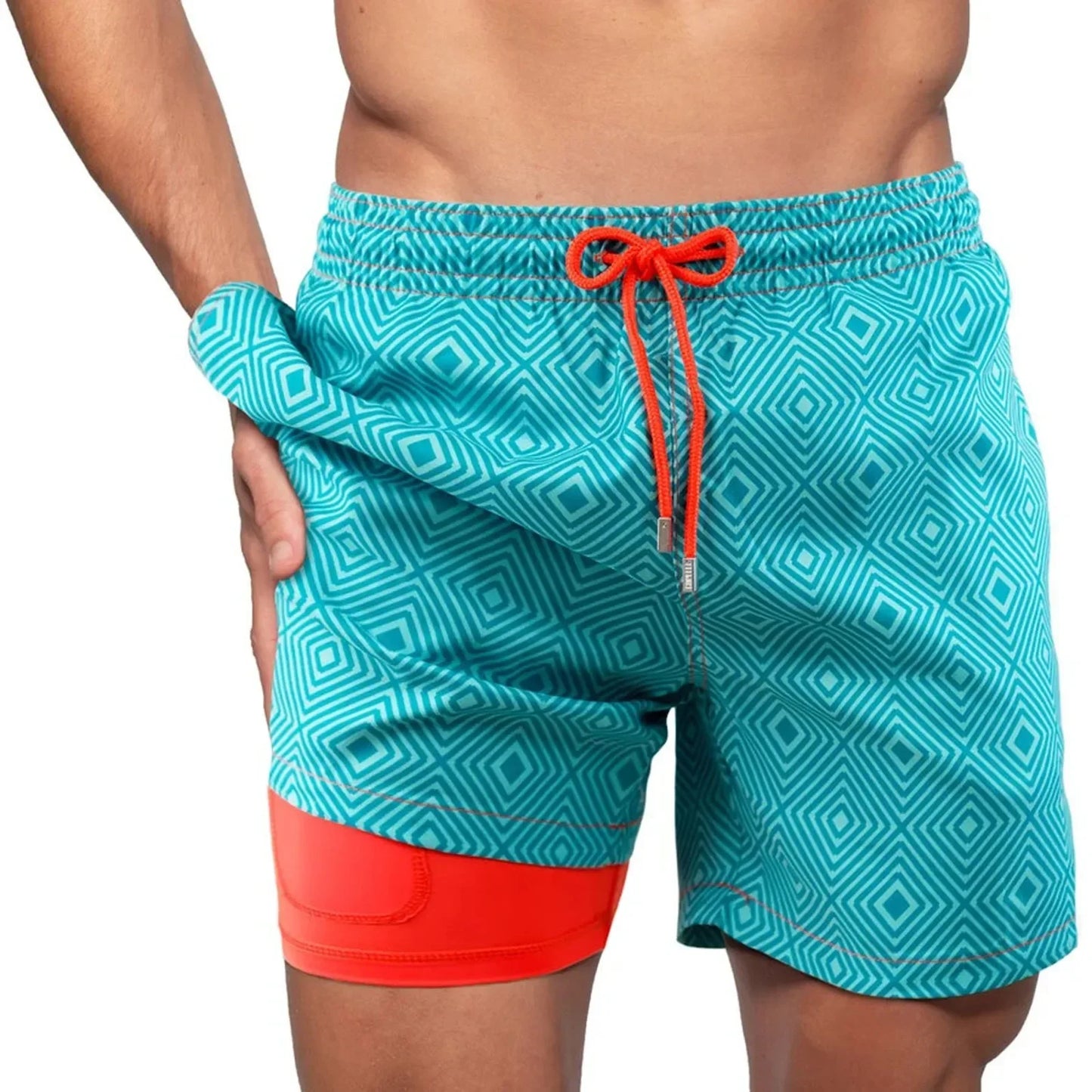 Men's Tropical Print Beach Shorts with Lining — Casual Summer Swim Trunks