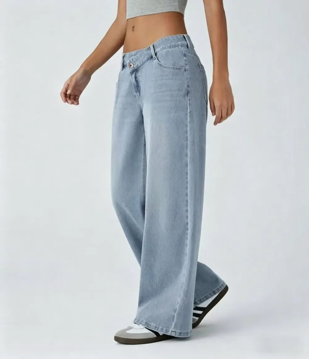 Women's Retro Wide-Leg Baggy Jeans — Washed Denim Mom Jean