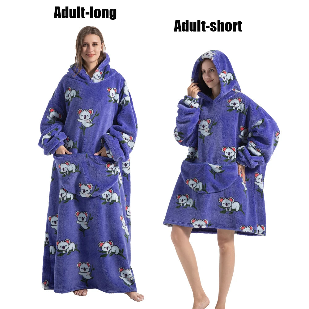 Cartoon Plush Wearable Blanket Hoodie for Adults
