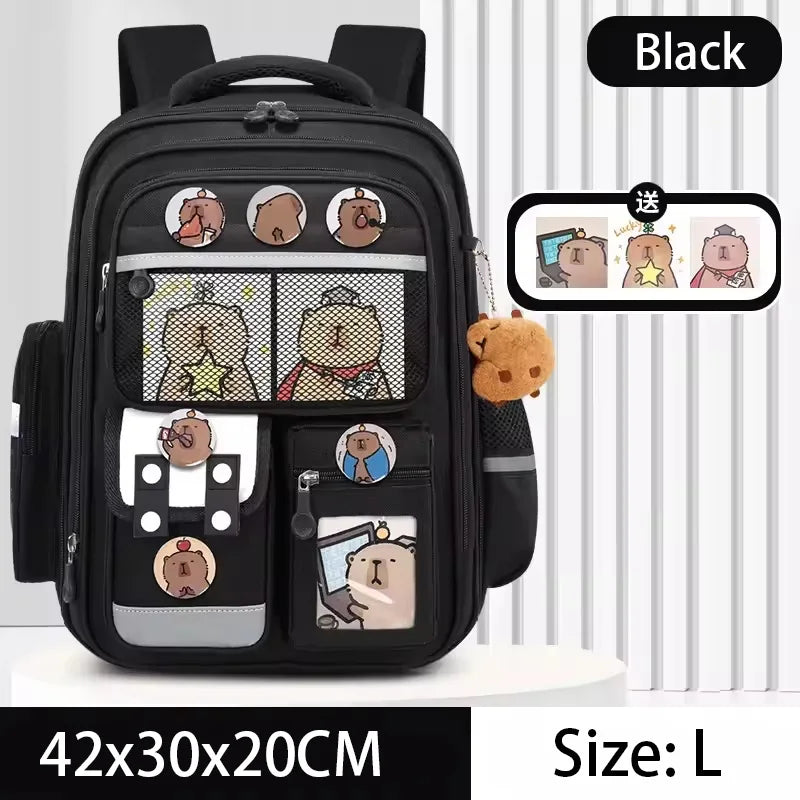Capybara Kids Backpack — Large Capacity Anime School Bag for Boys & Girls