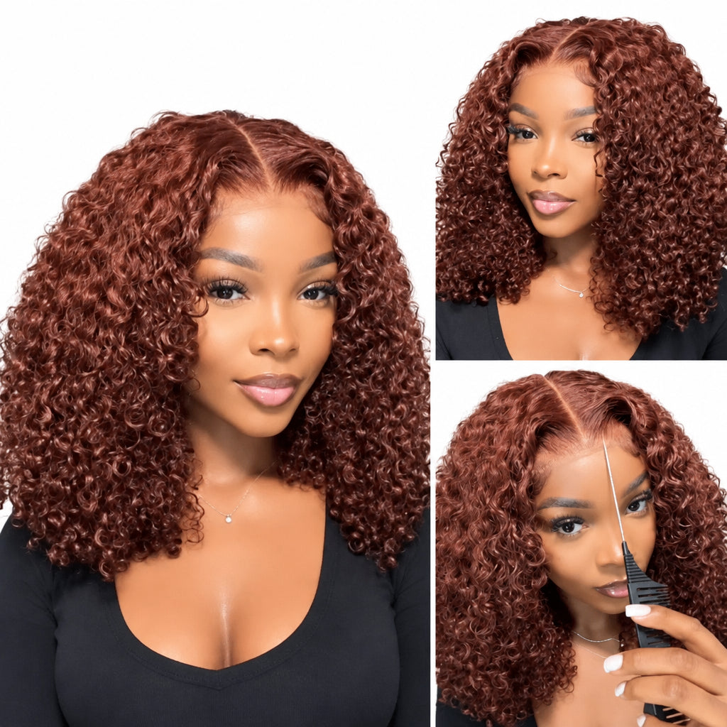 Reddish Brown Jerry Curly Wig – 7x5 No-Slip Lace, Glueless, Pre-Cut & Pre-Bleached