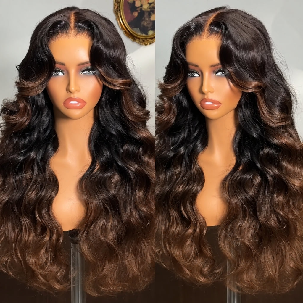 Chestnut Brown Ombre Yaki Straight Wig – 7x5 No-Slip Lace, Glueless with Drawstring