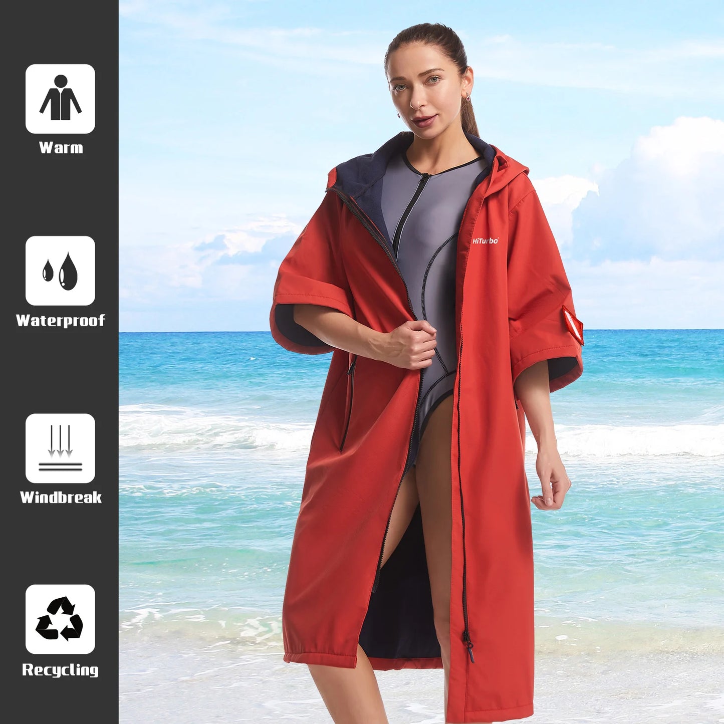 Short Sleeve Hooded Waterproof Changing Cape – Windproof Quick-Dry Surf Robe