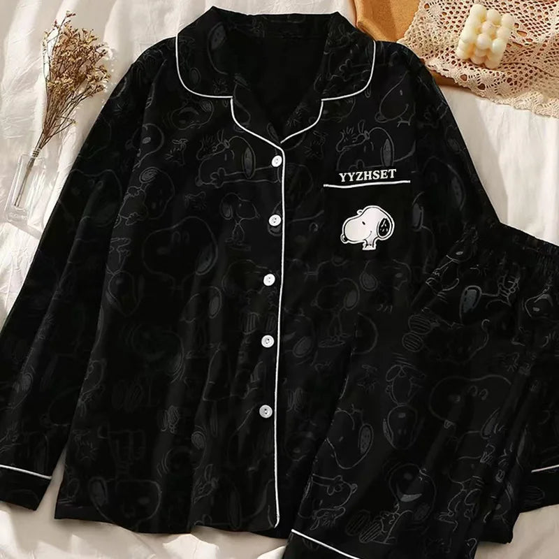 Snoopy Cartoon Pajamas Set — Soft Milk Silk Sleepwear for Men & Women