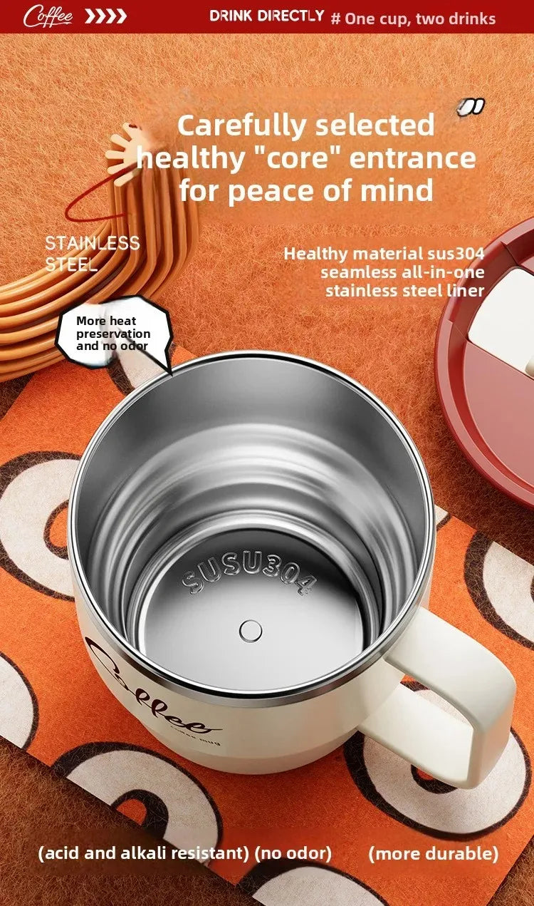 Double Wall Insulated Coffee Mug — 304 Stainless Steel with Handle